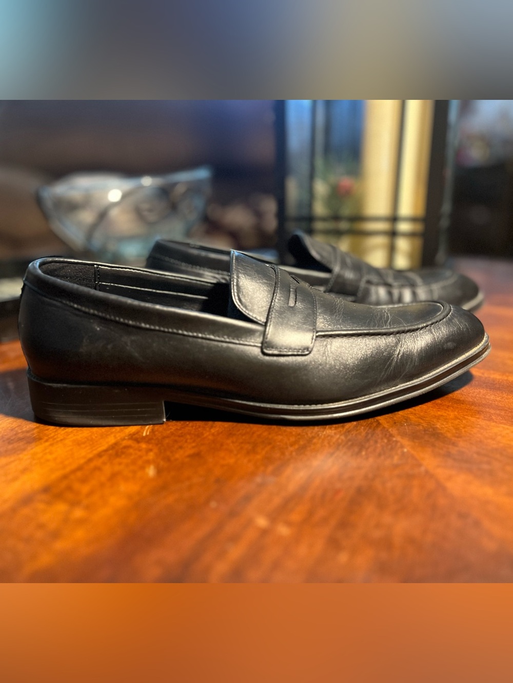 Express Black Leather Penny Loafers for Men